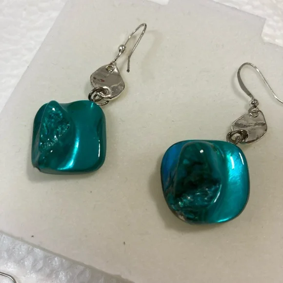 Elegant Silver and Teal Earrings Set ( 2 pairs ) - Picture 5 of 11